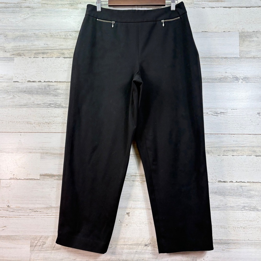 Talbots Petites Black Stretch Dress Pants Womens 14 Decorative Zipper Trousers